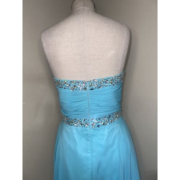 Deb Dressss Prom Formal Blue Rhinestone Hand Beaded Chiffon Dress Gown Sz 4 - Picture 7 of 16
